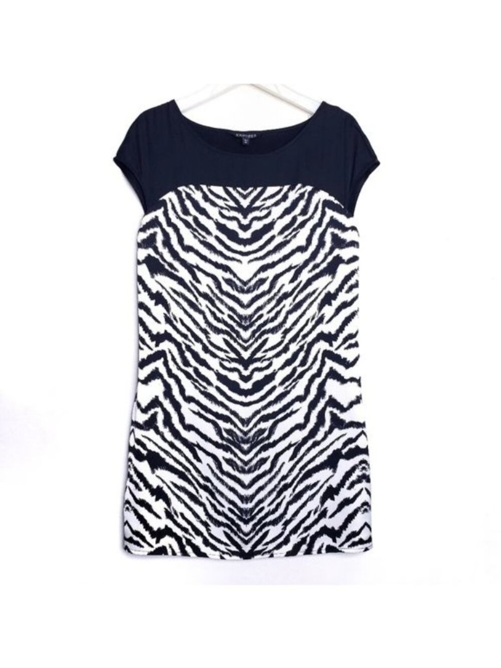 Express Zebra Print Black & White Short Sleeve Shift Dress Women's Size XS